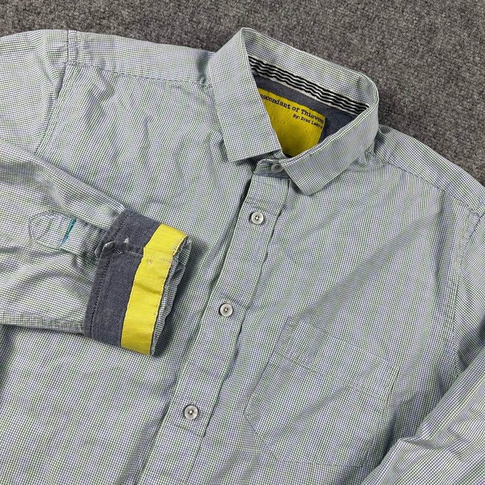 Descendant of‎ Thieves Button Down Mens XL Green Blue Check Long Sleeve Shirt